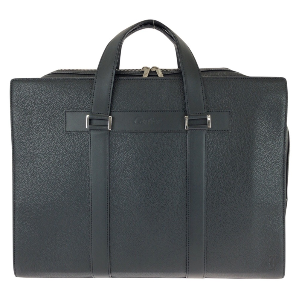 CARTIER Cartier Must Line Black Leather Business Bag Briefcase with Silver Ha...
